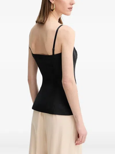 Guess Usa Buttoned-front Linen-blend Top In Black