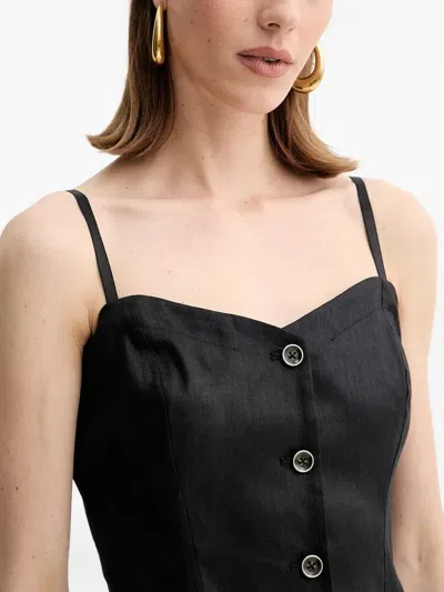 Guess Usa Buttoned-front Linen-blend Top In Black