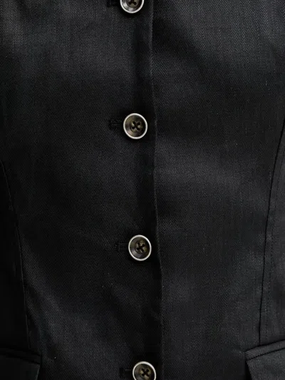 Guess Usa Buttoned-front Linen-blend Top In Black