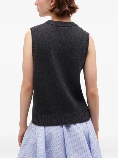 Ganni Flowers Grey Vest In Black