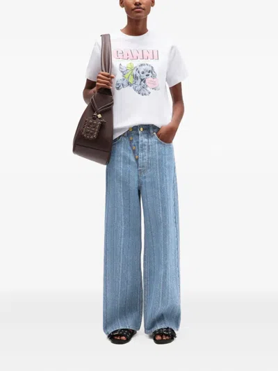 Ganni Striped Baggy Jeans In Blue