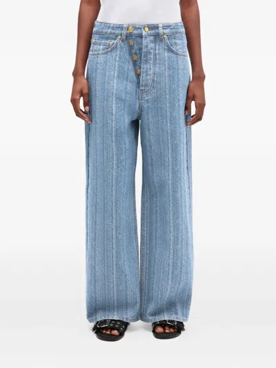 Ganni Striped Baggy Jeans In Blue