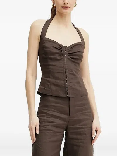 挂脖弹性缩褶上衣