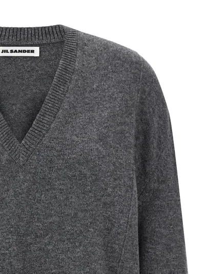 Jil Sander V-neck Long Sleeve Cashmere Knit Sweater In Gray