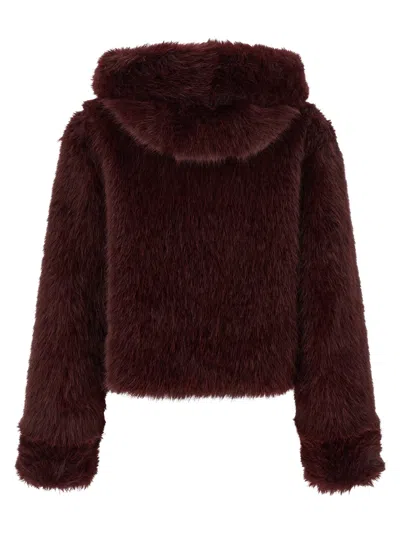 B&b Couture Cropped Faux Fur Jacket With Plush Texture In Brown