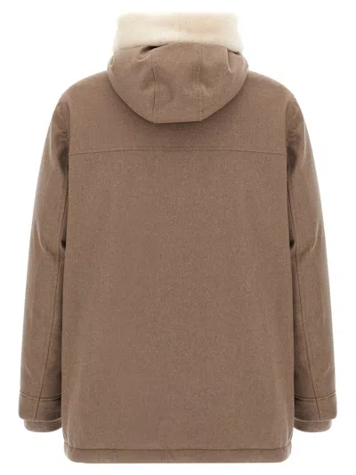 Brunello Cucinelli Flannel Down Jacket Puffer Jackets Beige In Multi