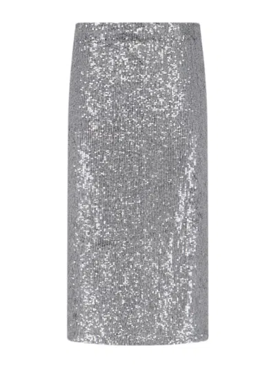 P.a.r.o.s.h Midi Skirt With Elastic Waistband And Sequins In Gray
