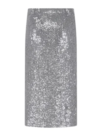 P.a.r.o.s.h Midi Skirt With Elastic Waistband And Sequins In Gray