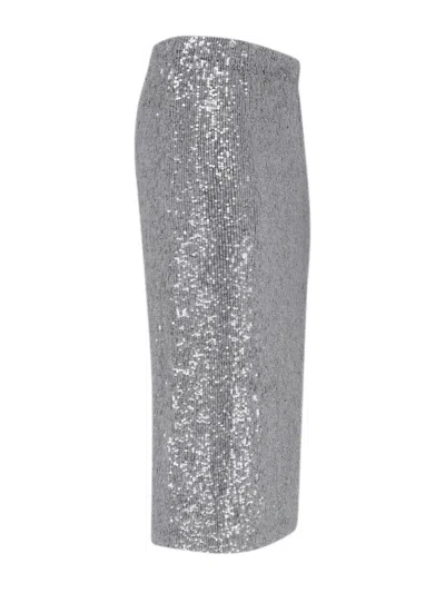 P.a.r.o.s.h Midi Skirt With Elastic Waistband And Sequins In Gray