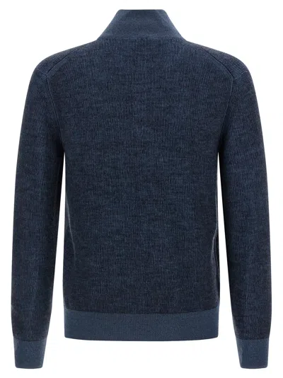 Brioni High Collar Long Sleeve Knit Pullover In Blue