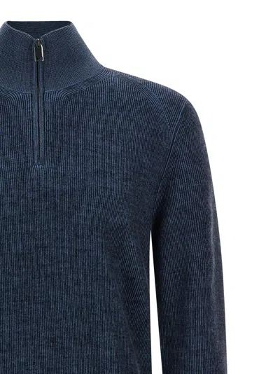 Brioni High Collar Long Sleeve Knit Pullover In Blue