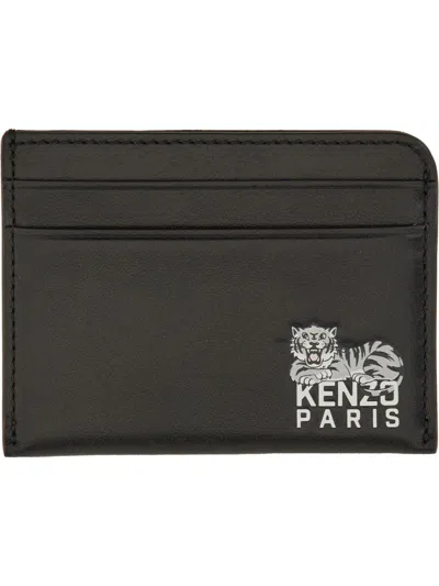 Kenzo Tiger-logo Leather Cardholder In Black