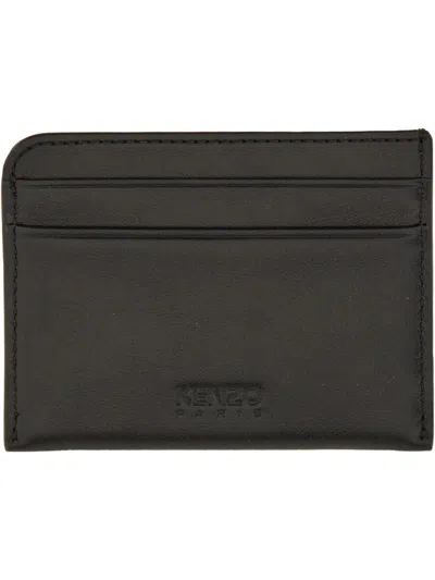 Kenzo Tiger-logo Leather Cardholder In Black