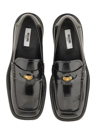 Moschino Classic Penny Loafer With Stacked Heel In Black
