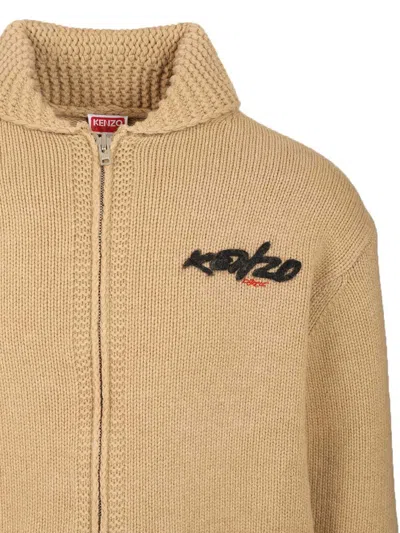 Kenzo Rws  Futura Zipped Cardigan T-shirt Beige In Brown