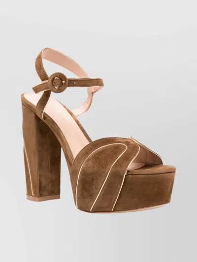 Gianvito Rossi Suede Block Heel Sandals With Platform Sole