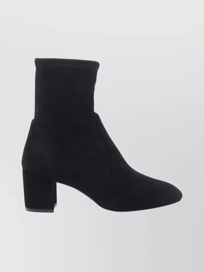 Stuart Weitzman Suede Effect Ankle Length Block Heel Boots In Black