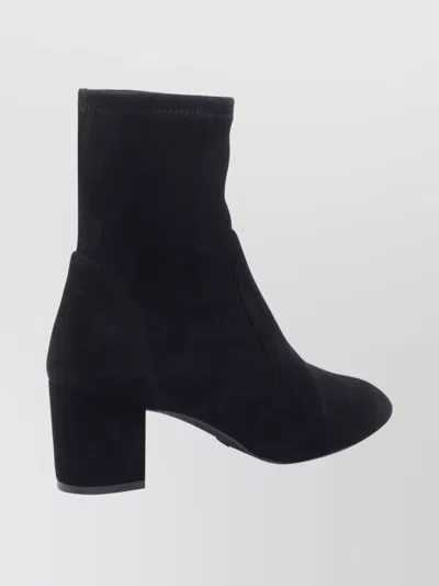 Stuart Weitzman Suede Effect Ankle Length Block Heel Boots In Black