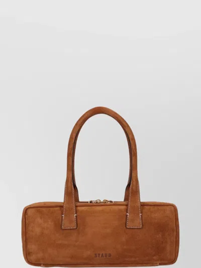 Staud Rectangular Suede Handbag With Top Zipper Closure