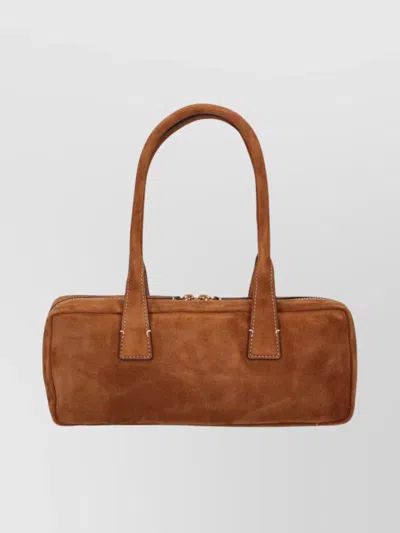 Staud Rectangular Suede Handbag With Top Zipper Closure