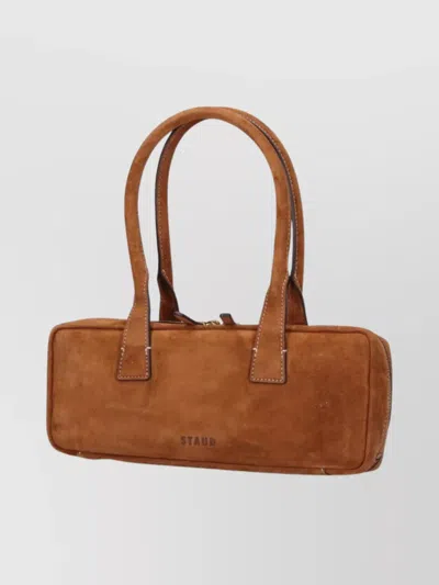 Staud Rectangular Suede Handbag With Top Zipper Closure