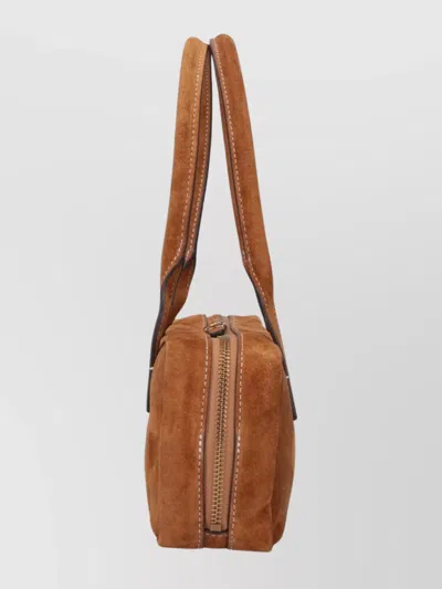 Staud Rectangular Suede Handbag With Top Zipper Closure