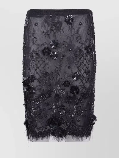 Semicouture Floral Lace Skirt Scalloped Hem