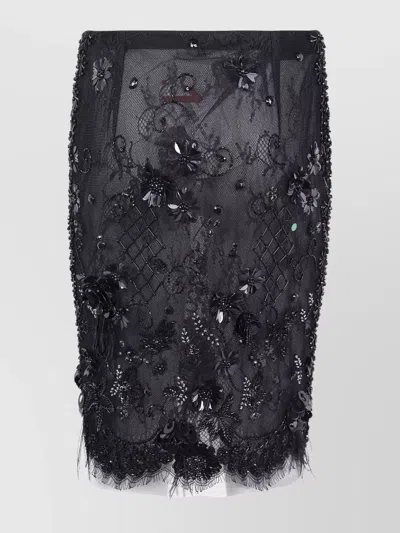 Semicouture Floral Lace Skirt Scalloped Hem