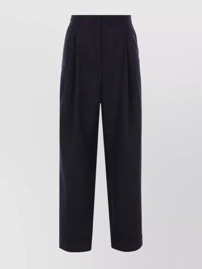 Dries Van Noten Partan Pleated Trousers Cuffed Hem In Blue