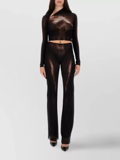 Jean Paul Gaultier High Waist Sheer Trousers With Metallic Finish In Brown