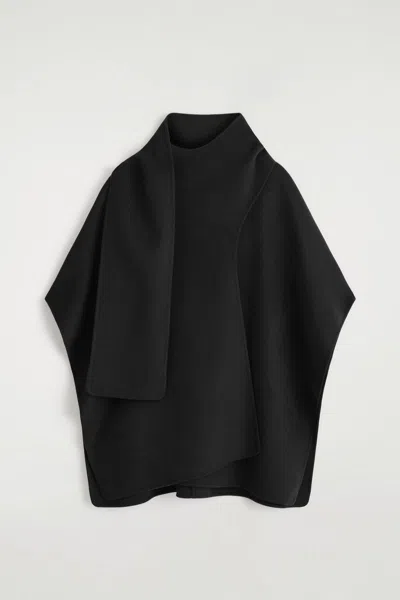 Cos Double-faced Wool Scarf Cape In Black