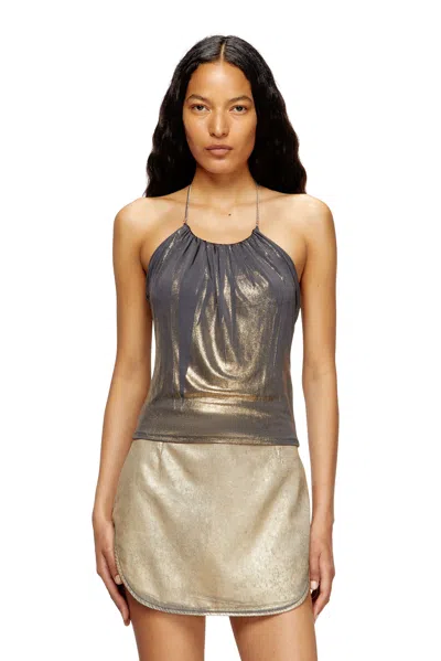 Diesel Jersey Top With Draped Neckline In Gray