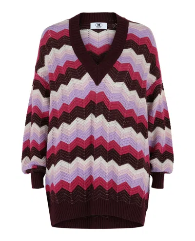 M Missoni Oversized V-neck Zigzag Sweater In Multi