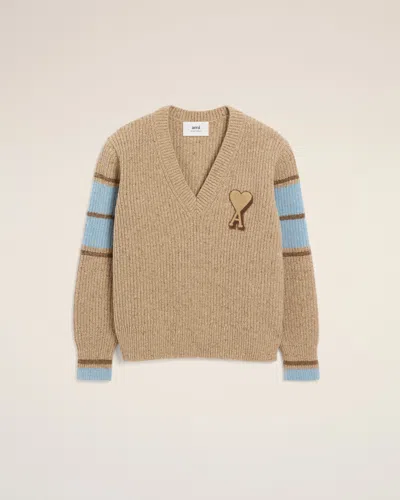 Ami Alexandre Mattiussi Ami Paris College Sweater In Neutral