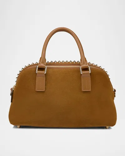 Christian Louboutin Funky Spike Bowling Bag In Suede In Brown