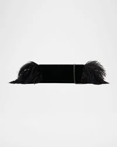 Akris Anouk Small Clutch Bag With Feather Trim In Black