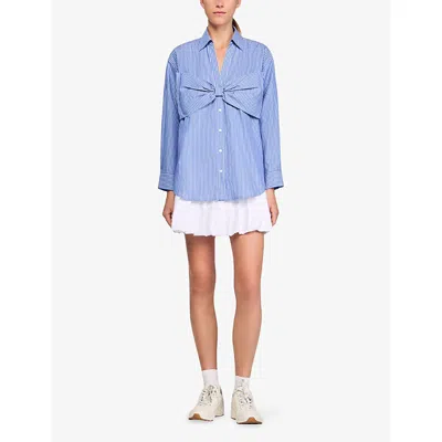 Sandro Cotton Stripe Bow Shirt In Blue