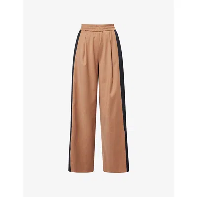 Me And Em And Em Womens Black/camel Contrast-panel Straight-leg Stretch-wool Blend Trousers In Multi