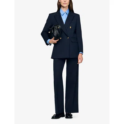 Sandro Womens Navy Blue Pinstripe Long-sleeve Wool-blend Blazer