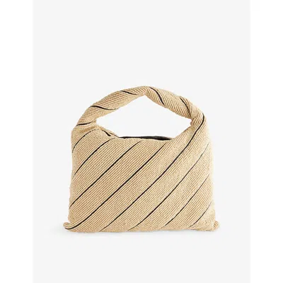 Bottega Veneta Womens Natural-fondant-mb Large Leather-trim Raffia Shoulder Bag