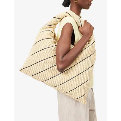 Bottega Veneta Womens Natural-fondant-mb Large Leather-trim Raffia Shoulder Bag