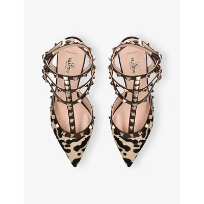 Valentino Rockstud Pointed Toe Animal Print Pumps In Multi