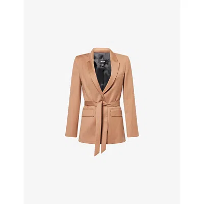 Me And Em And Em Womens Camel The Fluid Wool-blend Blazer + Belt In Brown