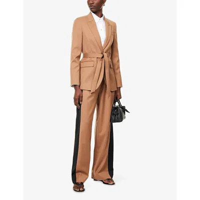 Me And Em And Em Womens Camel The Fluid Wool-blend Blazer + Belt In Brown