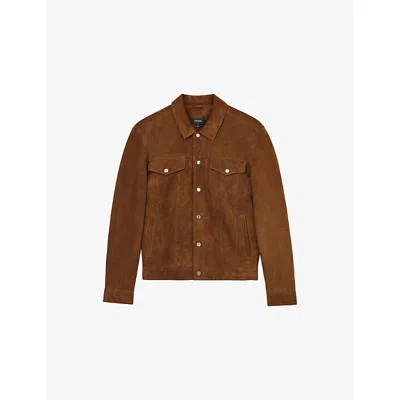 Reiss Edington Suede Press Stud Trucket Jacket In Brown