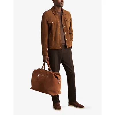 Reiss Edington Suede Press Stud Trucket Jacket In Brown