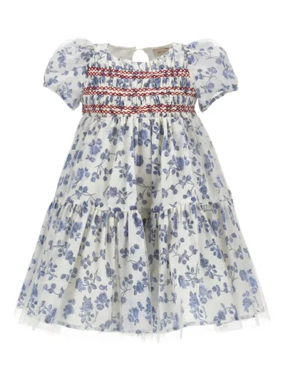 Monnalisa Cotton-silk Floral Dress In White