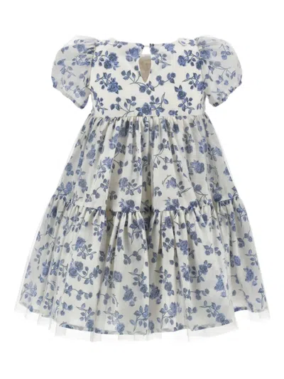 Monnalisa Cotton-silk Floral Dress In White