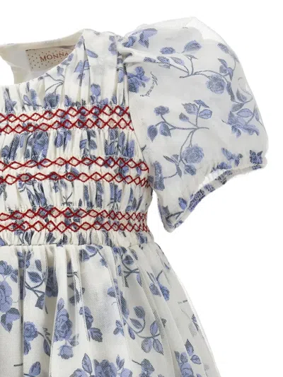 Monnalisa Cotton-silk Floral Dress In White