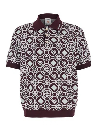 Casablanca Mens Aubergine Embroidered-logo Monogram Cotton Polo Shirt In Multi